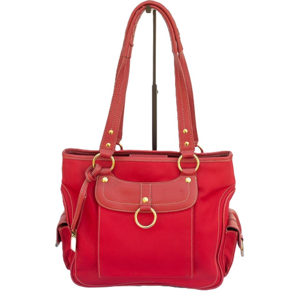 Vintage Y2K Purse MAXX NEW YORK Red Canvas Leather Tote Shoulder Bag Handbag